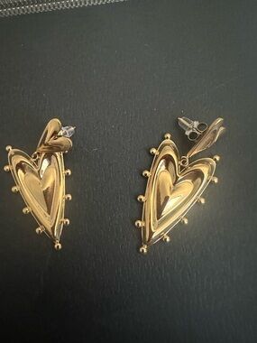 Gold Heart Drop Earrings - Polished Gold Tone Women's Jewelry.